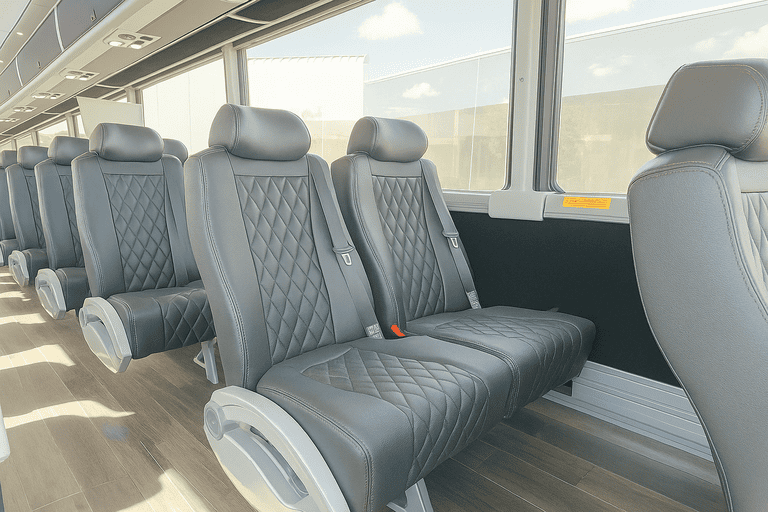 interior of San Leandro Coach Bus Service charter bus